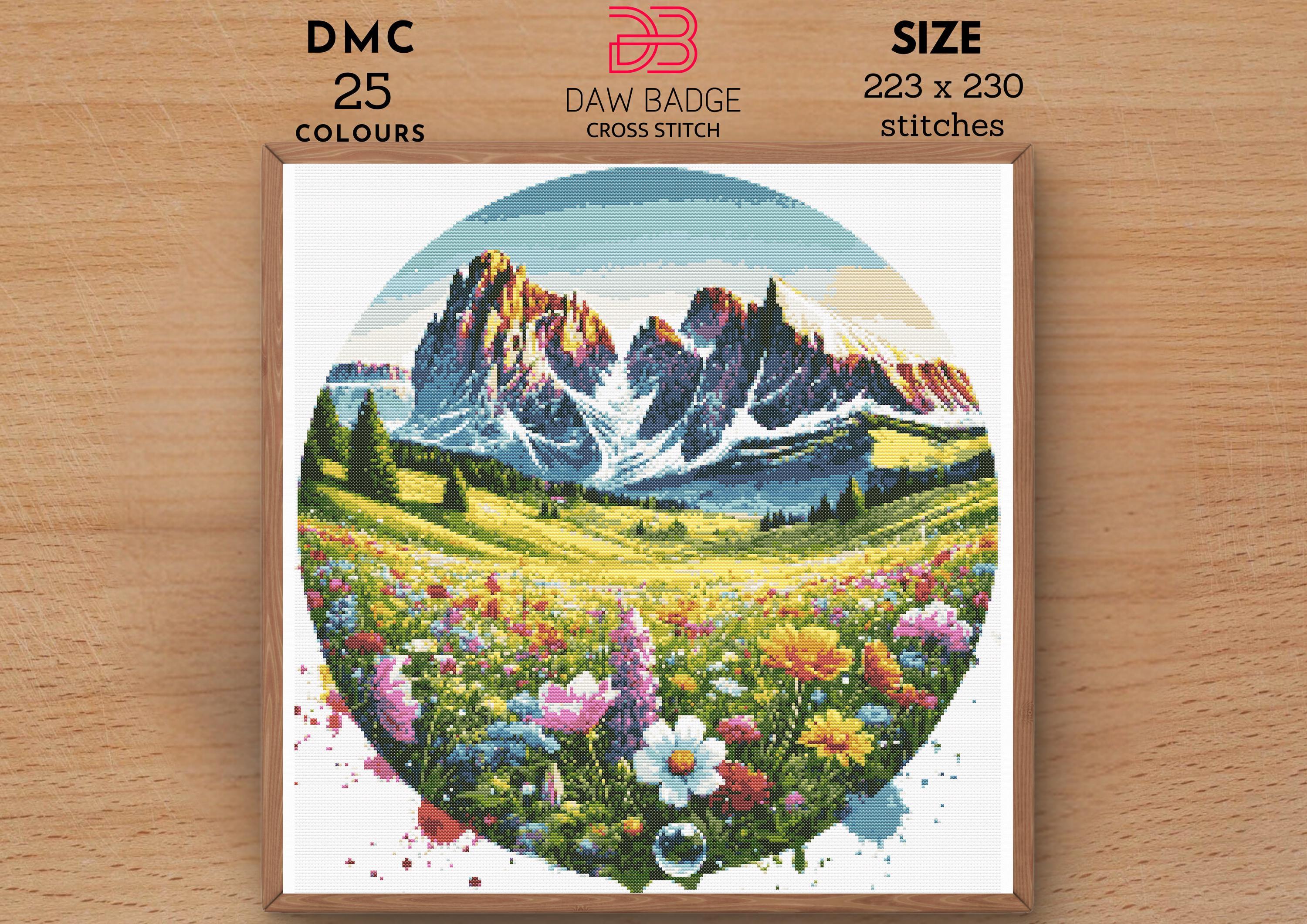 アルプスの草原のクロスステッチパターン：春の山岳風景（PDF） - Etsy