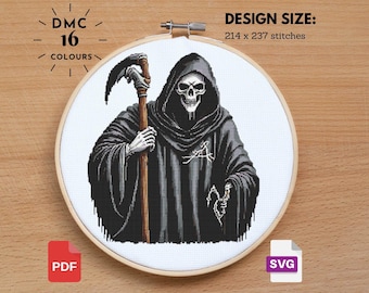 Grim Reaper Cross Stitch Pattern: Halloween Horror Design (PDF)