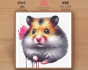 Hamster Watercolor Animals Cross Stitch Pattern: Modern Embroidery (PDF)