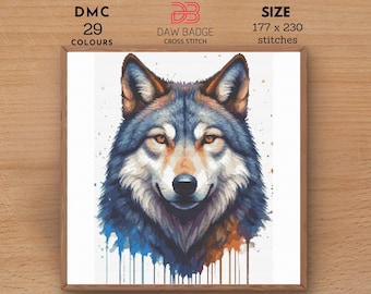 Wolf Watercolor Cross Stitch Pattern: Animal Embroidery Chart (PDF)
