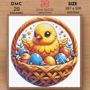 Chick Basket Happy Easter Cross Stitch Pattern PDF Designs, Easter Bunny Egg Embroidery Pattern