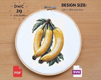 Banana Cross Stitch Pattern: Fruit Embroidery Design (PDF)