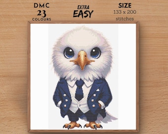 Eagle in Suit Cross Stitch Pattern, Animal Embroidery (PDF, SVG)