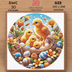 Baby Chick Happy Easter Cross Stitch Pattern PDF Designs, Easter Bunny Egg Embroidery Pattern