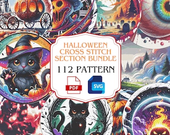 Halloween Cross Stitch Pattern Bundle: Modern Embroidery Set (PDF, SVG)