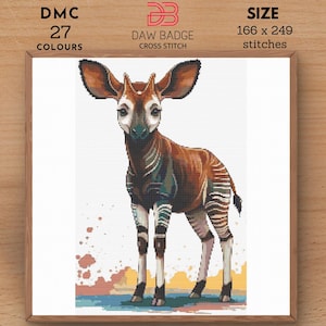 Okapi Cross Stitch Pattern: Watercolor Animal Embroidery (PDF)