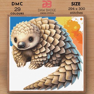 Pangolin Cross Stitch Pattern: Watercolor Animal Embroidery (PDF)