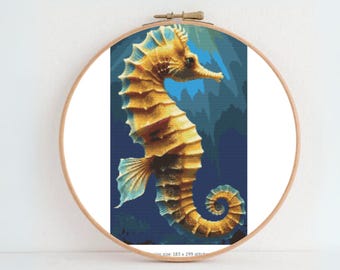Seahorse Cross Stitch Pattern, Beginner Embroidery (PDF Pattern)