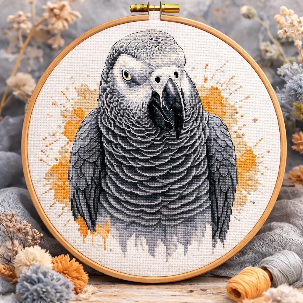 アフリカヨウムのクロスステッチ図案：水彩画風鳥の刺繍（PDF） - Etsy
