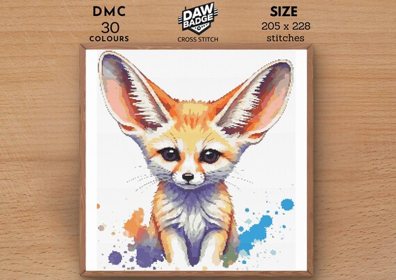 Fennec Fox Watercolor Cross Stitch Pattern: Animal Embroidery (PDF)