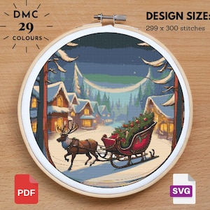 Christmas Sleigh Cross Stitch, Stitching Christmas, Christmas xstitch, Xmas Cross Stitch, Christmas Sampler, Christmas Decoration, PDF