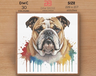 Watercolor Bulldog Cross Stitch Pattern: Dog Embroidery Design (PDF)