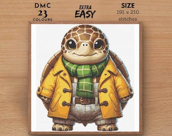 Kruissteekpatroon schildpad in jas, modern dierenborduurwerk (pdf-patroon)