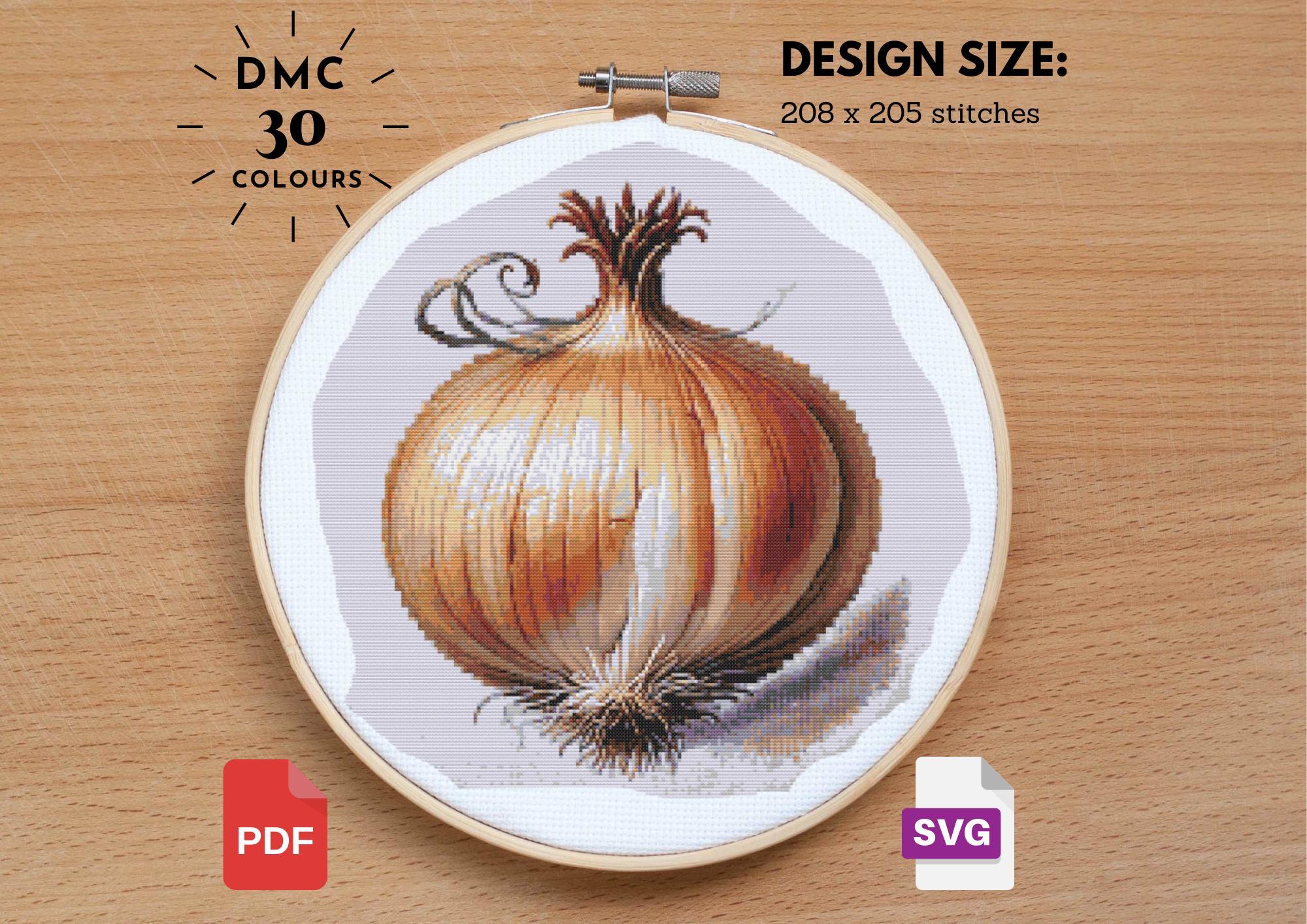 玉ねぎのクロスステッチパターン：ヴィンテージ風野菜刺繍（PDF