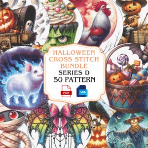 Lot de motifs de point de croix chauve-souris effrayante et araignée, ensemble de broderie d&#39;Halloween, lot de points, grille effrayante, ensemble de point de croix, série D