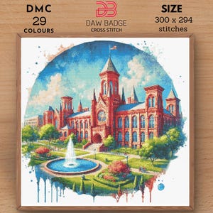 Kruissteekpatroon Smithsonian Institution: aquarel monumentborduurwerk (pdf-patroon)