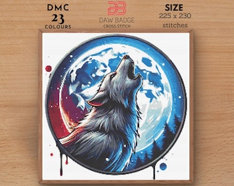 Wolf Howl Cross Stitch Pattern: Halloween Horror Design (Instant Download PDF)