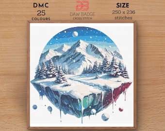 Winter Snow Mountain Cross Stitch Pattern: Watercolor Landscape (PDF)