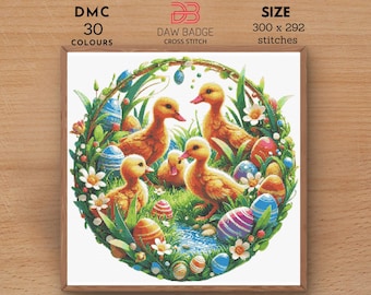 Ducklings Easter Cross Stitch Pattern: Bunny Egg Embroidery (PDF)
