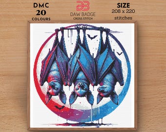 Hanging Bats Cross Stitch Pattern: Halloween Horror (Instant Download PDF)