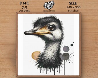 Ostrich Watercolor Cross Stitch Pattern: Animal Embroidery Project (PDF)