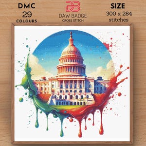US Capitol Building Cross Stitch Pattern: Watercolor Landscape (PDF Pattern)