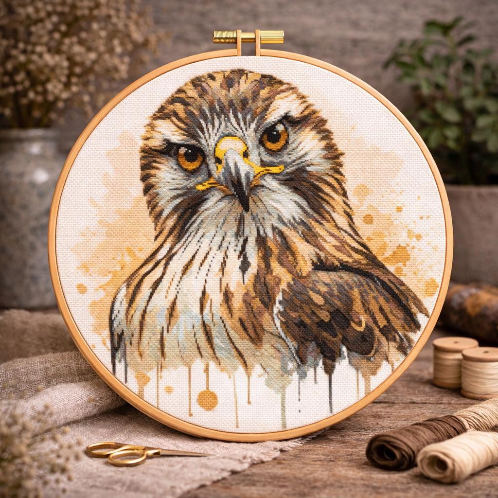 タカのクロスステッチ図案：水彩画風の鳥の刺繍（PDF） - Etsy 日本
