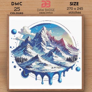 Nature Watercolor Winter Snow Mountain Cross Stitch Pattern PDF, Snowy Peaks Digital Landscape Nature Landscape Mountain Embroidery