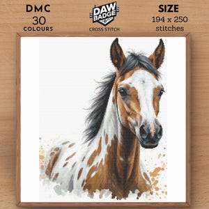 Paard aquarel dieren groot kruissteekpatroon, dieren borduurpatroon pdf kruissteekkaart shop