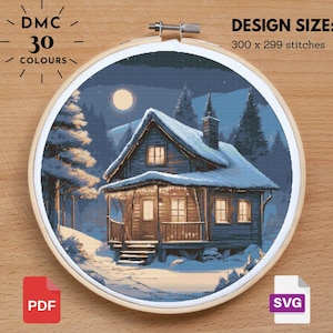 Christmas Winter Cabin Cross Stitch, Stitching Christmas, Christmas xstitch, Xmas Cross Stitch, Christmas Sampler, Christmas Decoration, PDF