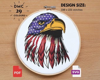 Patrón de punto de cruz del águila americana: Ave patriótica (PDF, SVG)