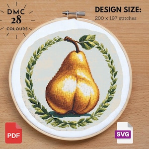 Pear Cross Stitch   Pear Pattern   Vegetable Fruit Embroidery    Fruit Garden Plant Simple Nature Cross Stitch   Digital xstitch   PDF