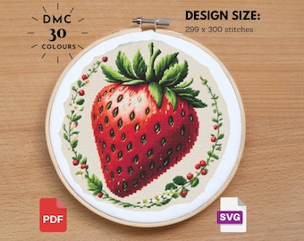 Strawberry Cross Stitch Pattern: Fruit Garden Embroidery (PDF)
