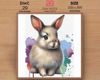 Modèle de point de croix aquarelle lièvre : broderie animale (PDF, SVG)