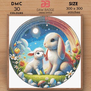 Bunny and Lamb Happy Easter Cross Stitch Pattern PDF Designs, Easter Bunny Egg Embroidery Pattern