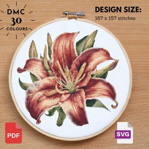 Stargazer Lily Cross Stitch Pattern: Vintage Floral Design (PDF