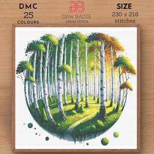 Birkenwald Digitale Landschaft Natur Aquarell Sommerbaum Waldlandschaft Kreuzstichmuster PDF, Naturlandschaft Stickerei