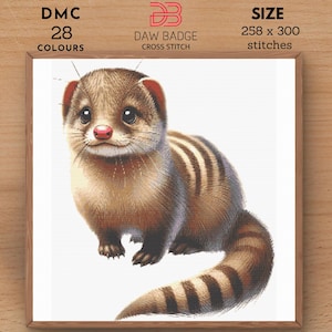 Mongoose Watercolor Cross Stitch Pattern: Animal Embroidery (PDF)