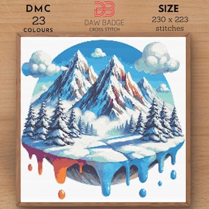 Snow Covered Peaks Digital Landscape Nature Watercolor Winter Snow Mountain Cross Stitch Pattern PDF, Nature Landscape Mountain Embroidery