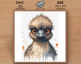 Emu Watercolor Animal Cross Stitch Pattern (PDF)