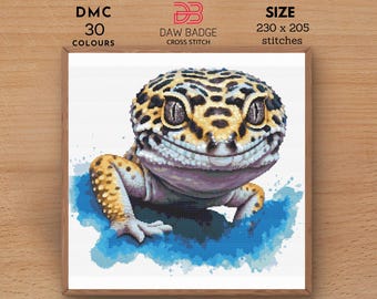 Leopard Gecko Watercolor Cross Stitch Pattern: Reptile Safari Design (PDF)