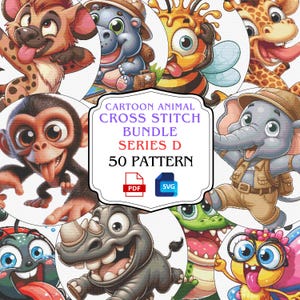 Cartoon Kreuzstich Muster Bundle PDF, Stickset, Art Stitch Pack, Tier Chart, Kreuzstich Stickmuster, Serie D