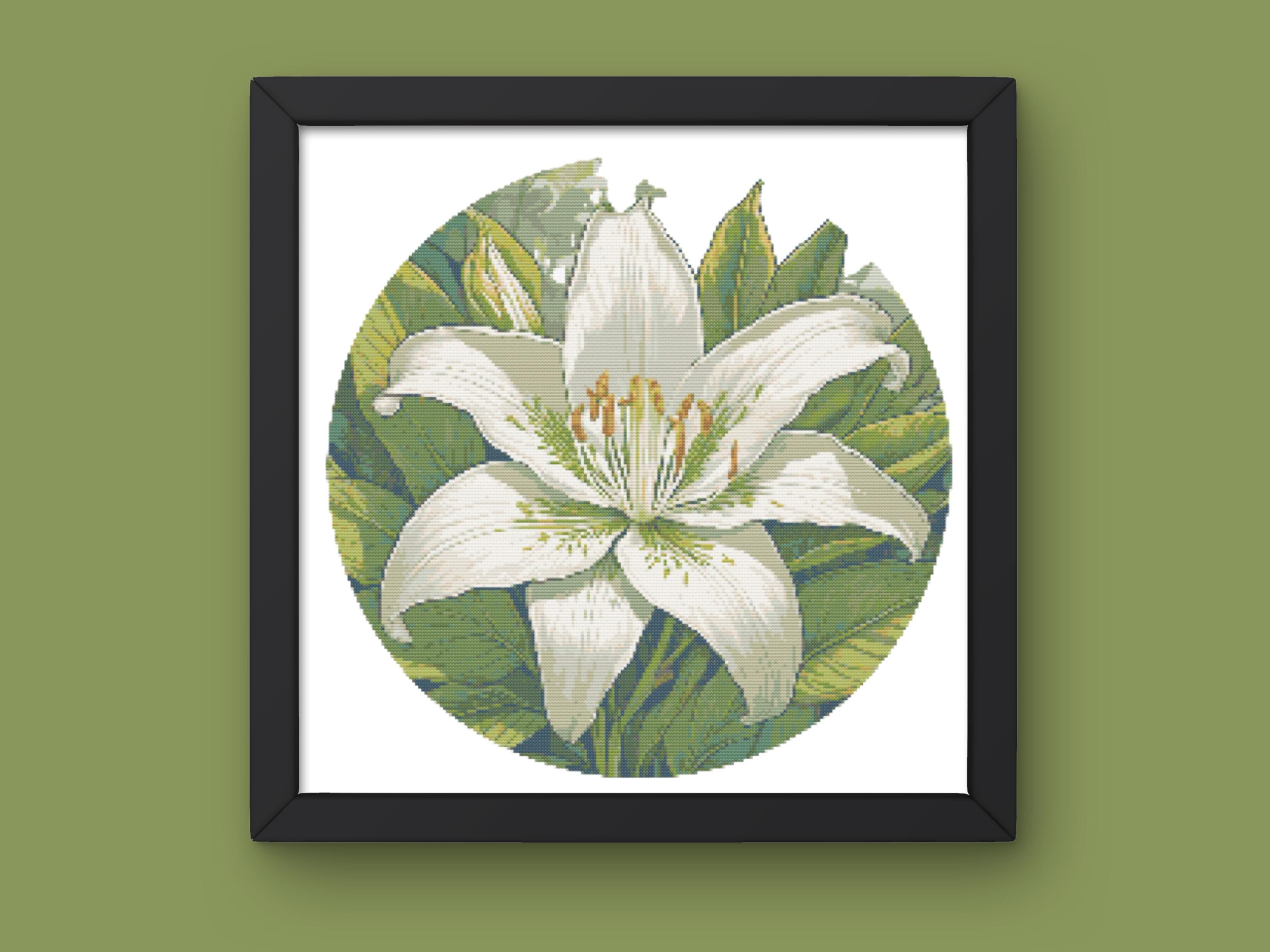 白いユリのクロスステッチパターン：花の庭のデザイン（PDF） - Etsy 日本