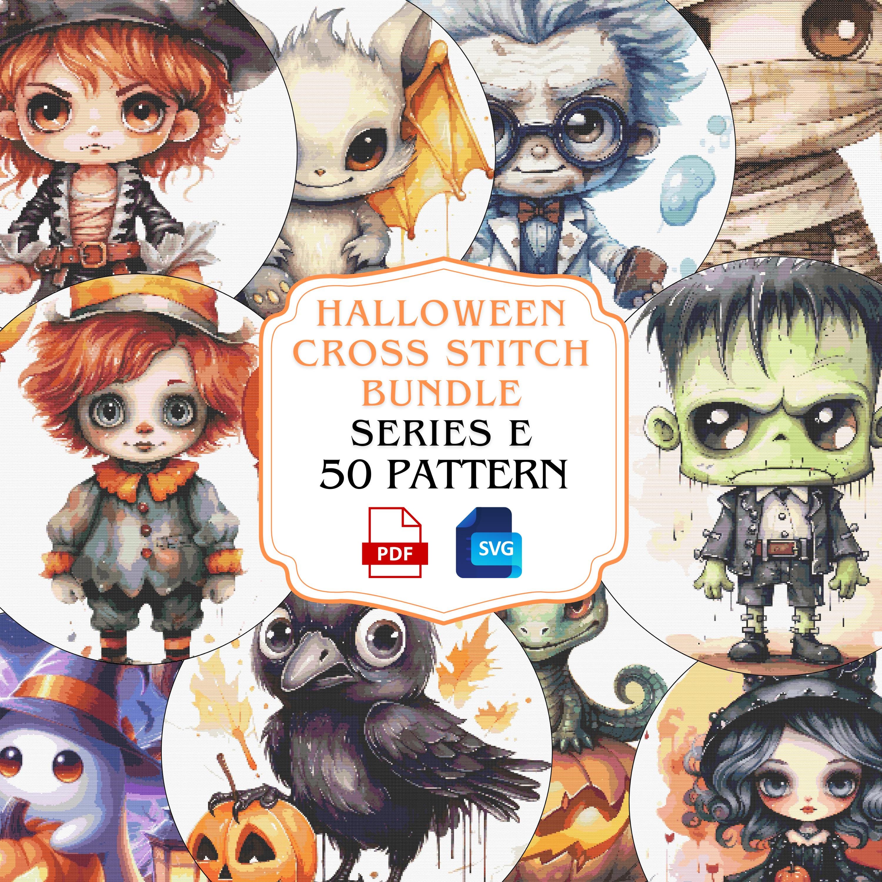 Scary Halloween Cross Stitch Pattern Bundle: (digital Embroidery Set ...