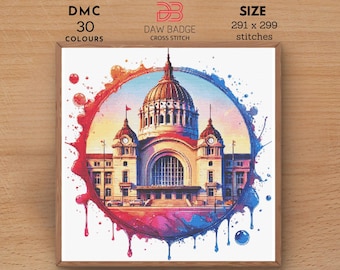 St. Louis Union Station Cross Stitch Pattern: Watercolor Landmark (PDF Pattern)