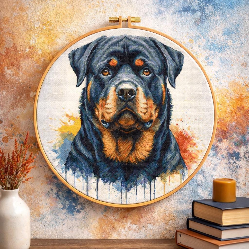 Rottweiler Dog Cross Stitch Pattern: Watercolor Animal Design (PDF) - Etsy