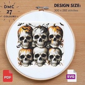 Skull Pumpkin Halloween Cross Stitch Pattern (PDF)