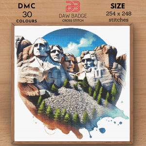 Mount Rushmore Cross Stitch Pattern: Watercolor Landscape (PDF Pattern)