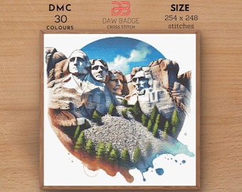Mount Rushmore Kreuzstichmuster: Aquarell Landschaft (PDF-Muster)