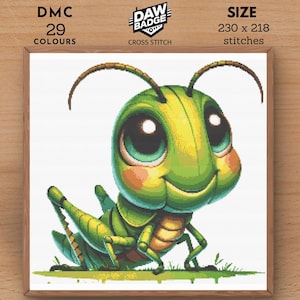 Grasshopper Cross Stitch Pattern: Watercolor Animal Embroidery (PDF Download)